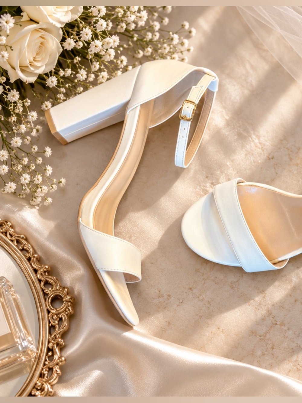 Women's White Ankle-Strap Open-Toe Heels
